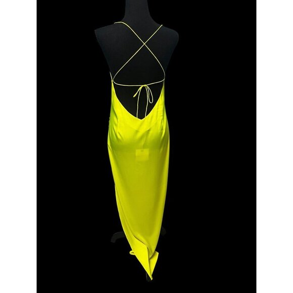 SER.O.YA CELINO SILK DRESS, SQUARE NECK THIN STRAPS NEON LIME SUMMER RESORT SM - Picture 5 of 7